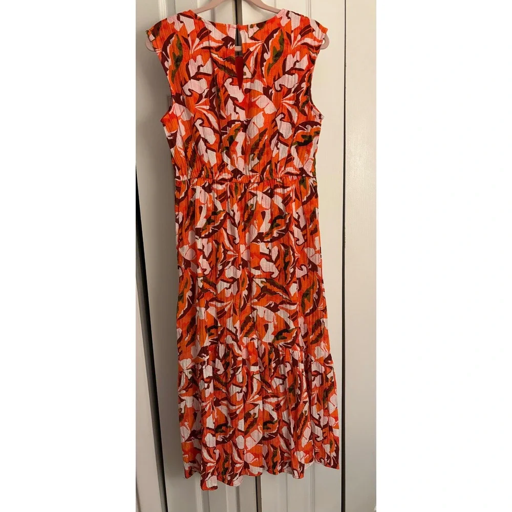 Nine West Tropical Print Sleeveless Maxi Dress Tiered Ruffle Size Medium - Picture 9 of 9